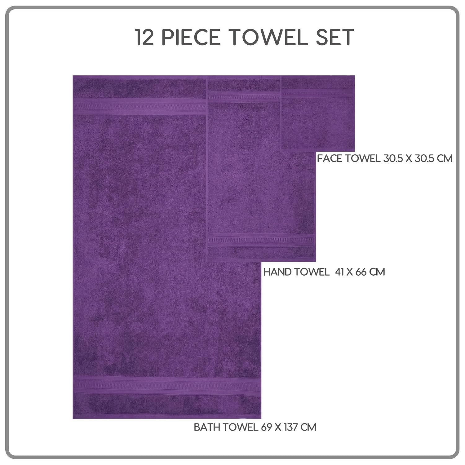 Trident Soft Comfort Air Rich Bath Towels 500 Gsm | 100% Cotton Towel, Super Soft, Highly Absorbent, 12 Pieces (Plum)