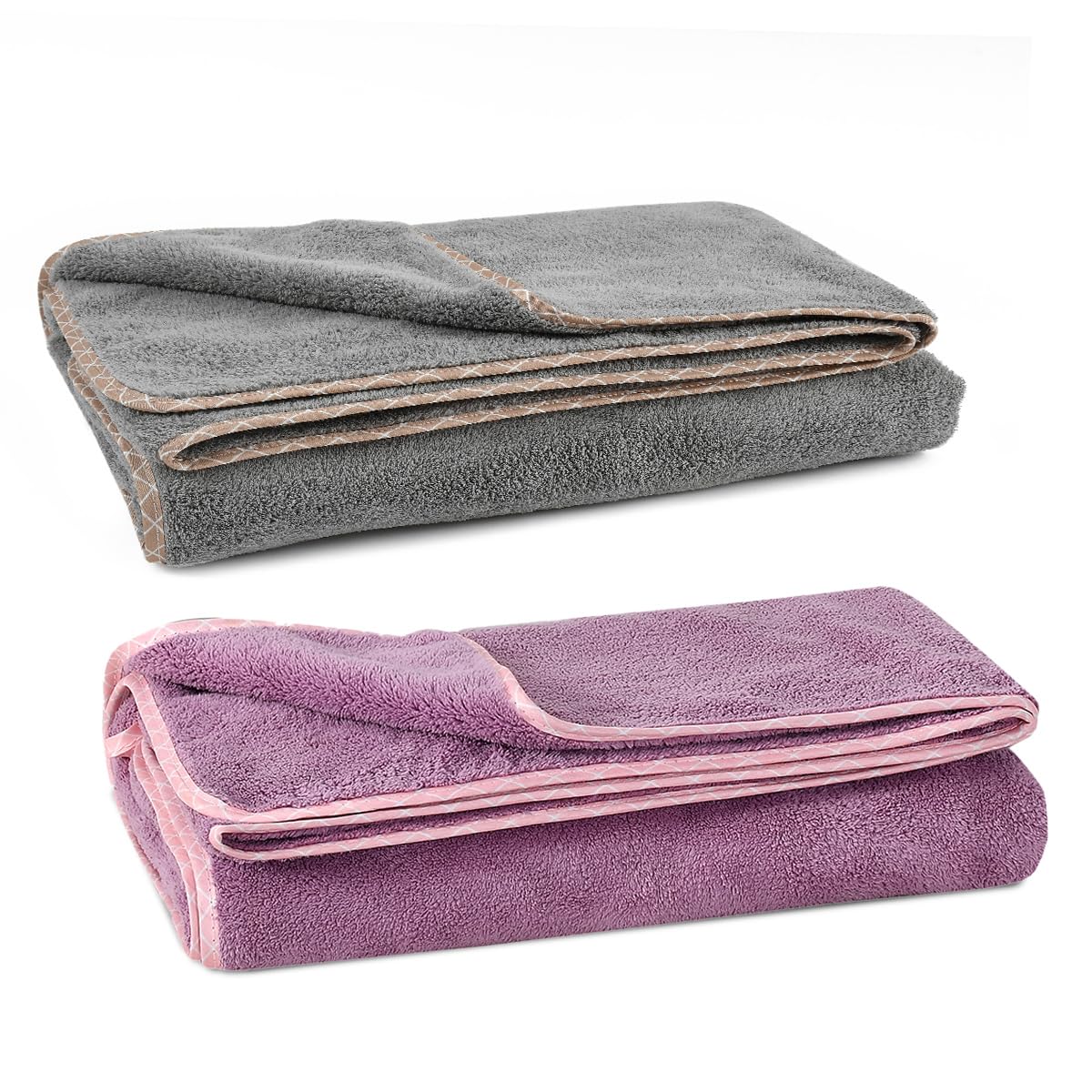 Urbanleaf Microfiber Large Bath Towel Quick Dry Super Absorbent Bath Towel | Towel For Bath, Travel, Gym, Beach, Pool & Yoga (Grey & Purple)