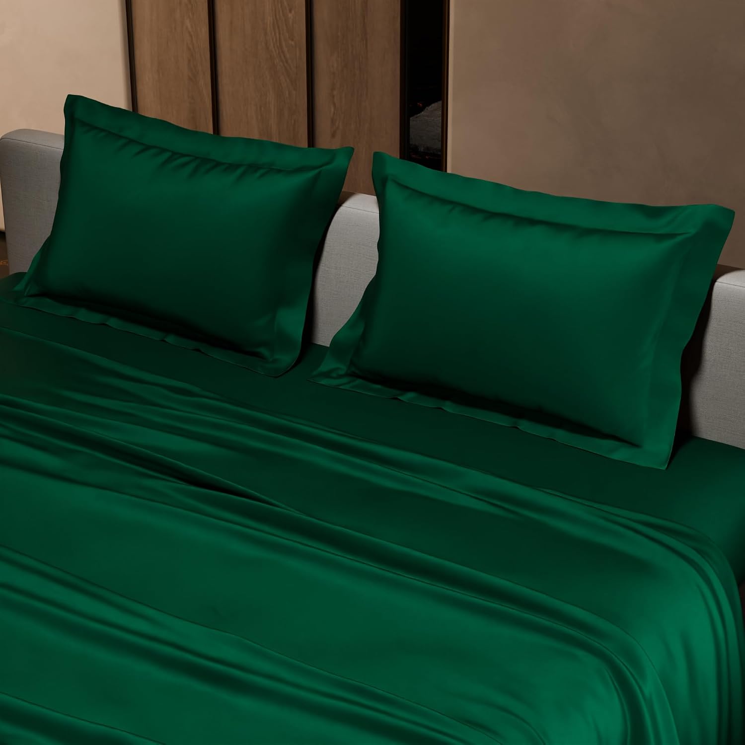 Satin Bedsheet King Size Bed With 2 Pillow Covers | 90 X 108 Inches, Emerald Green | Premium Bedding Set, Gifts For Couples, Wedding, Anniversary