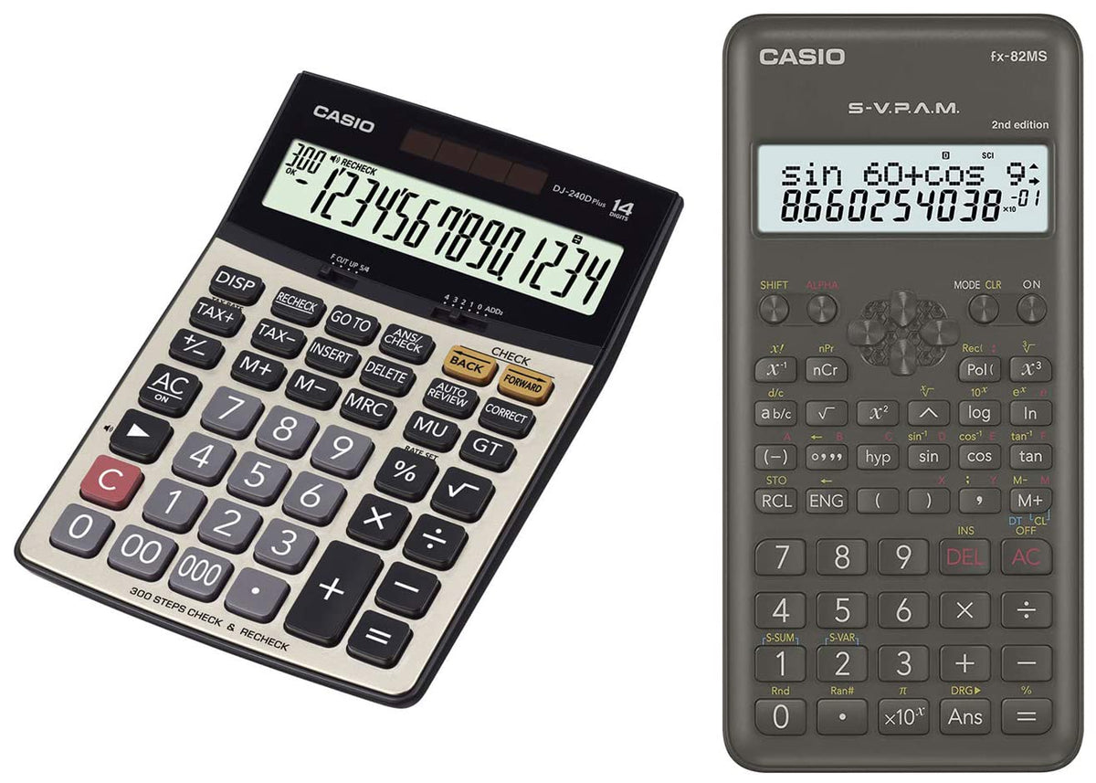 Casio Desktop Calculator & Casio FX82MS 2nd Gen Scientific Calculator, 240 Functions & 2-line Display | 14 Digit Display & 300 Steps Check & Correct Calculator