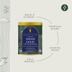 Luxmi Estates Assam Gold CTC Black Tea 100gm, 3.5 Ounce - Saffron, Cinnamon, Natural Cardamom Extract Loose Leaf Tea | Medium Caffeine Chai Patti - Organic Strong Tea