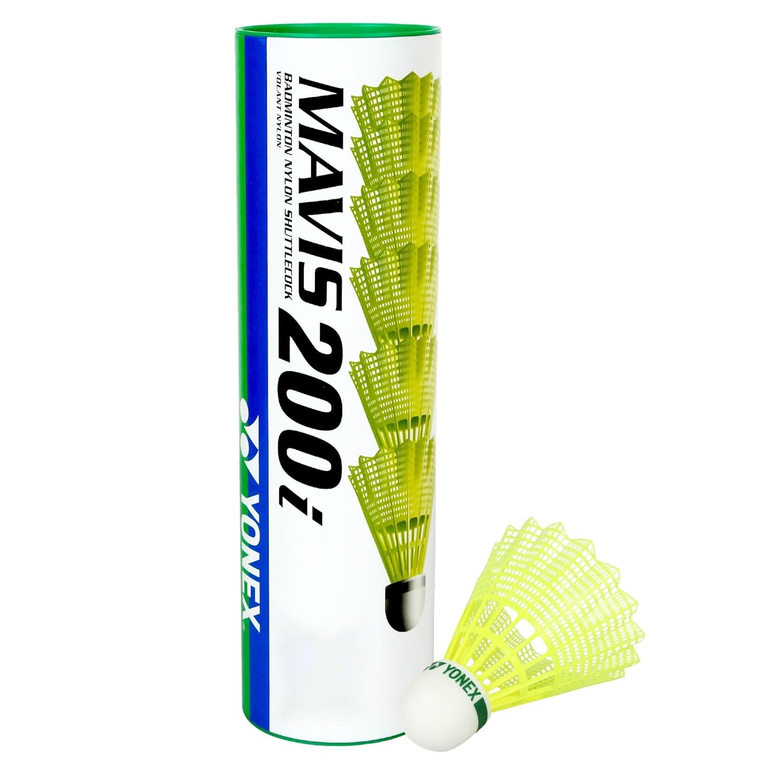 Yonex Mavis 200 i Nylon Shuttle Cock , Pack Of 6 | Yellow , Base Material : Recycled Cork