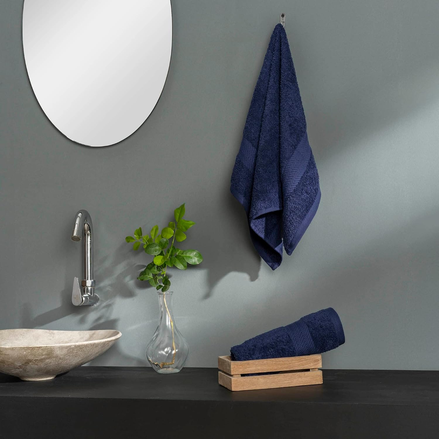 Ddecor Cotton Hand Towel 500 Gsm - Pack Of 2 (Blue)