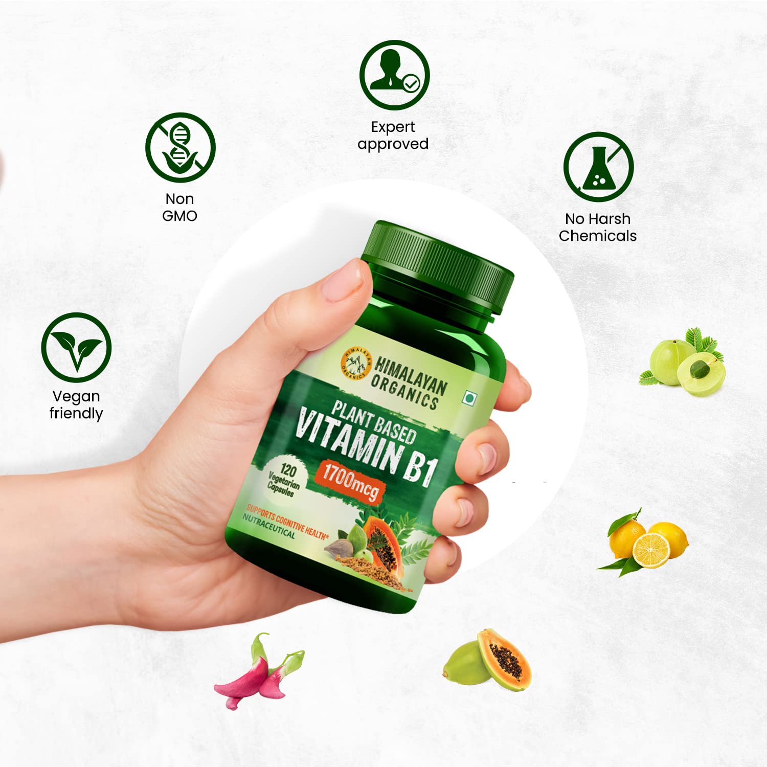 Himalayan Organics Plant - Based Vitamin B1 , Rich In Antioxidants , Supports Memory And Energy | 120 Capsules , 200gm 0.4lbs