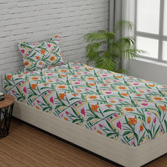 100% Pure Cotton Bedsheet 1 Pillow Covers - 55 X 88 Inches, Green & Yellow | Perfect Fabric For Daily Use Or Gifting Bedsheet