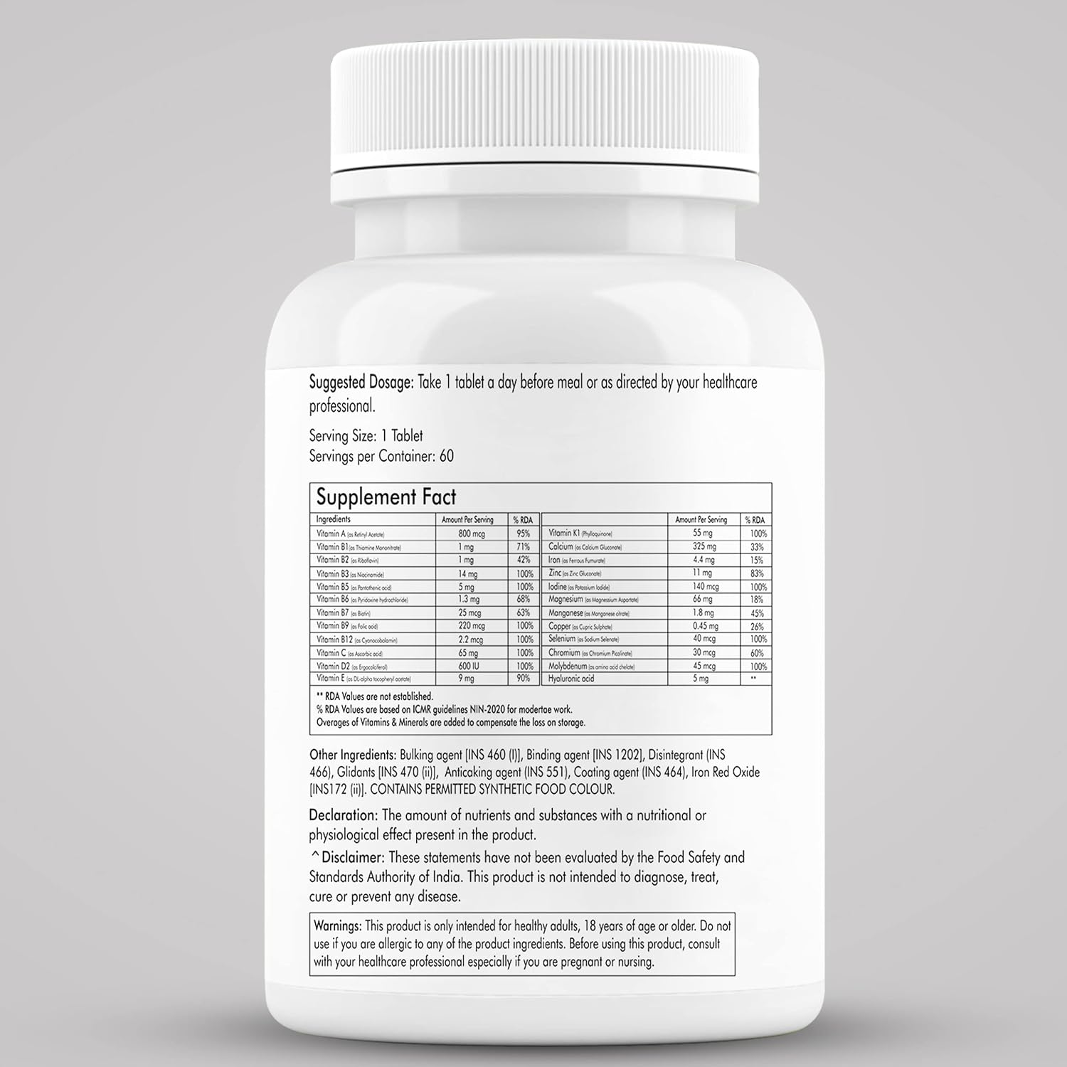 Meibotan Multivitamin For Men & Women, With Zinc, Vitamin C, D3, Multiminerals & Ginseng Extract, Enhances Energy, Stamina & Immunity For Age 50+ | 60 Tablets 100gm 0.2lbs