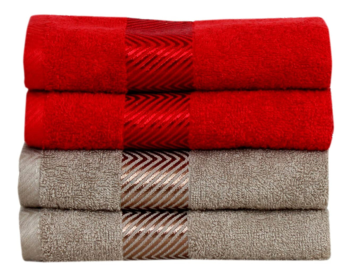 Fash Home International 100% Cotton Ultra Soft & Super Absorbent Antibacterial Hand Towel 500 Gsm (Red & Beige) - Pack Of 4