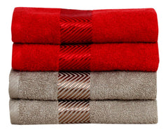 Fash Home International 100% Cotton Ultra Soft & Super Absorbent Antibacterial Hand Towel 500 Gsm (Red & Beige) - Pack Of 4