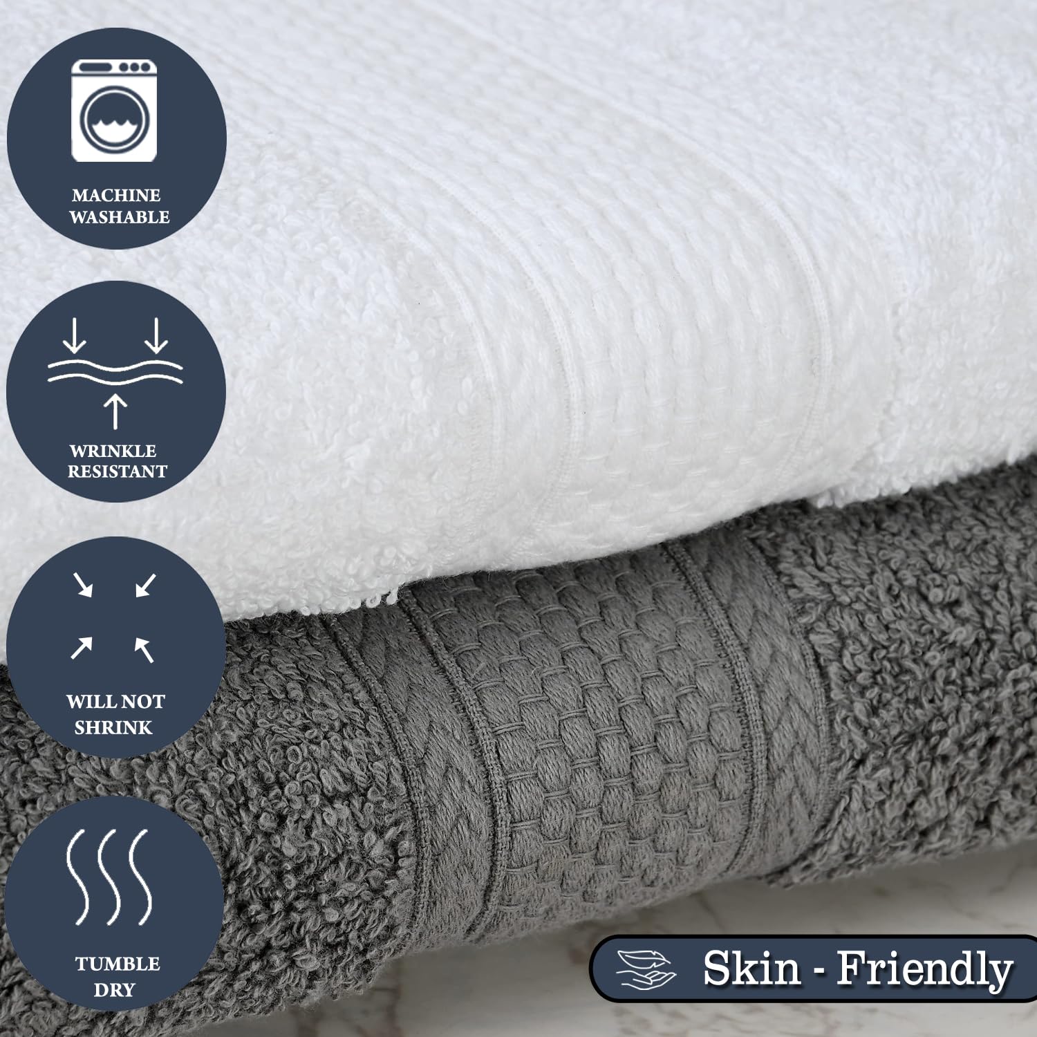 Fresh From Loom Luxury Edition Egyptian 100% Pure Cotton Bath Towel 1200 Gsm | High Water Heavy Soft Dual Stitched Bath Towel (White & Grey) - 2 Pcs