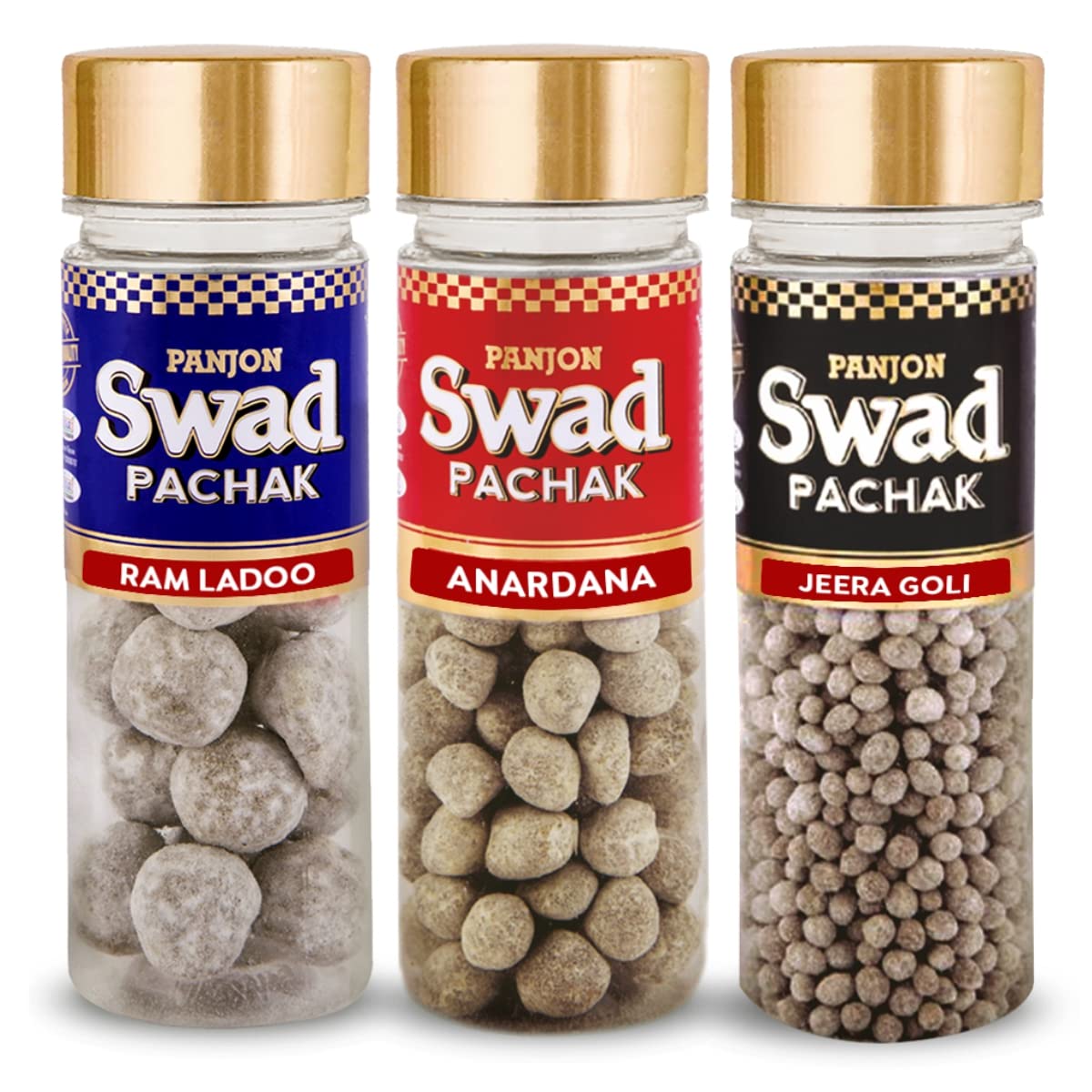 Panjon Swad Jeera Goli, Imli Ram Ladoo & Anardana Goli Mukhwas 400gm, (133gm *3 Bottles)
