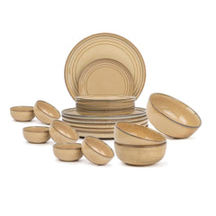 Ceramic Dinner Set Of 21 Pcs, Beige Reactive | Crockery Set, Dining Sets Crockery Items - 6 Dinner Plates+ 6 Quarter Plates+ 6 Veg Bowls, 180ml Each+ 2 Medium Bowls, 1000ml Each+ 1 Large Bowl, 1500ml