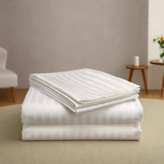 Double Bedsheet With 2 Pillow Covers - 90 X 100 Inches, White | Cotton Material & Satin Stripes | Long Lasting & Wrinkle Free | Soft & Luxury Bedsheet