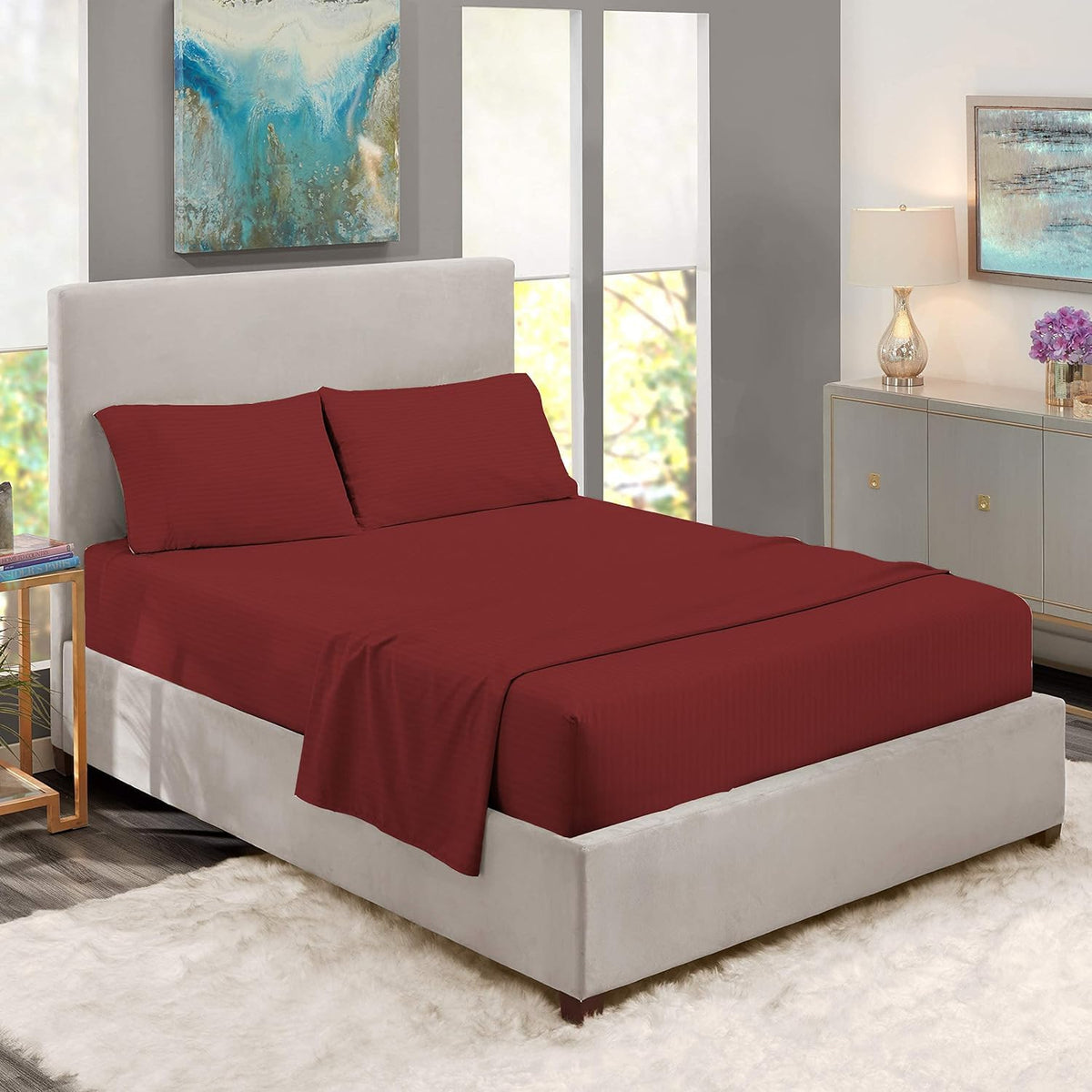 Super King Size Elastic Fitted Bedsheet With 2 Pillow Cover - 60 X 90 Inches, Burgundy | Natural Softness, Breathability & Long Lasting Comfort | Luxurious Touch