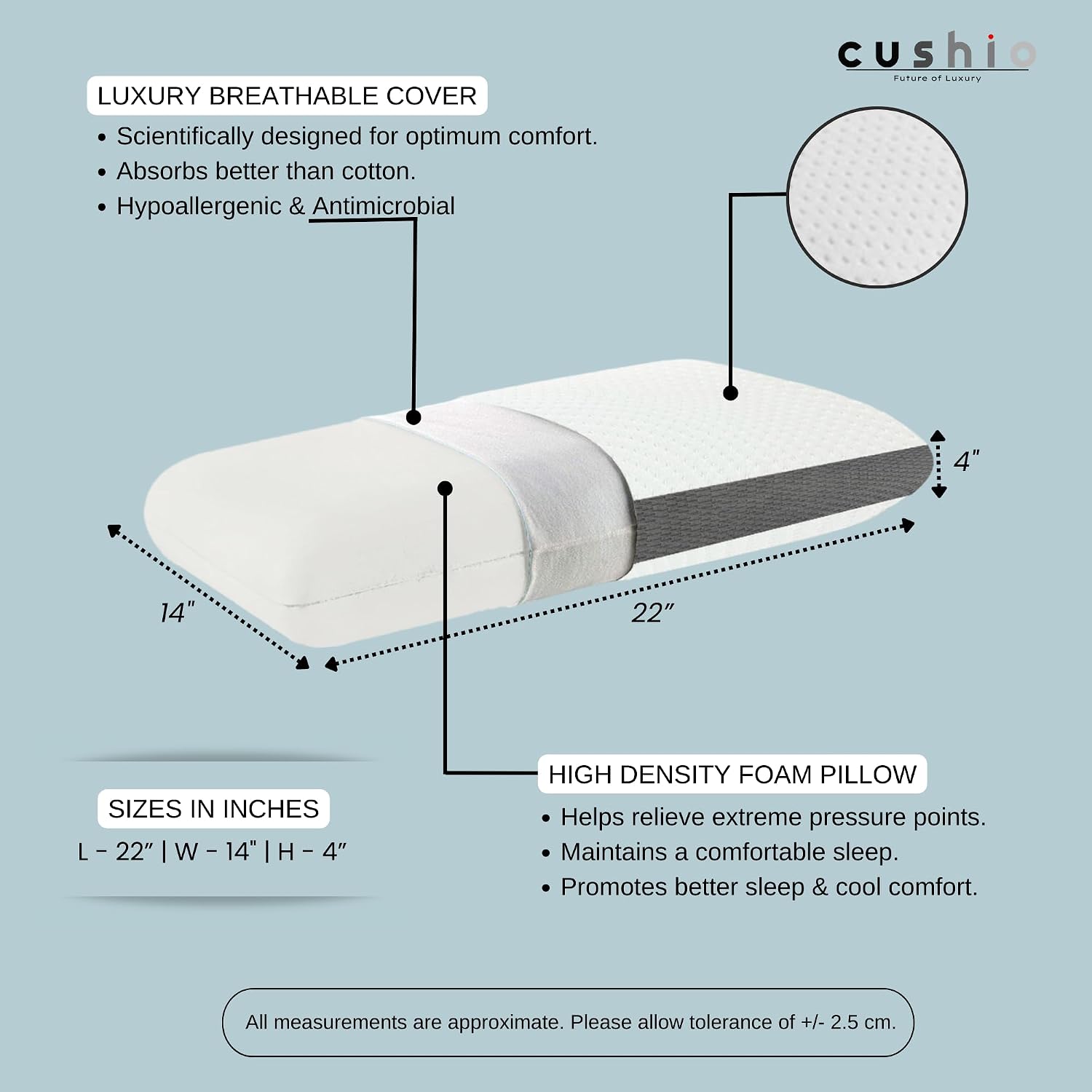 Memory Foam Pillow, Orthopedic & Cervical Pillow, White, Size - 22 X14 X 4 Inch | Pillow For Relieving Neck & Shoulder Pain With Free Pillow Cover | Cooling & Breathable - Set Of 4