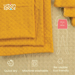 Urban Space 100% Cotton Waffle Multipurpose Hand Towel 150 Gsm | For Kitchen, Machine Washable & Reusable - Set Of 6 (Mustard)