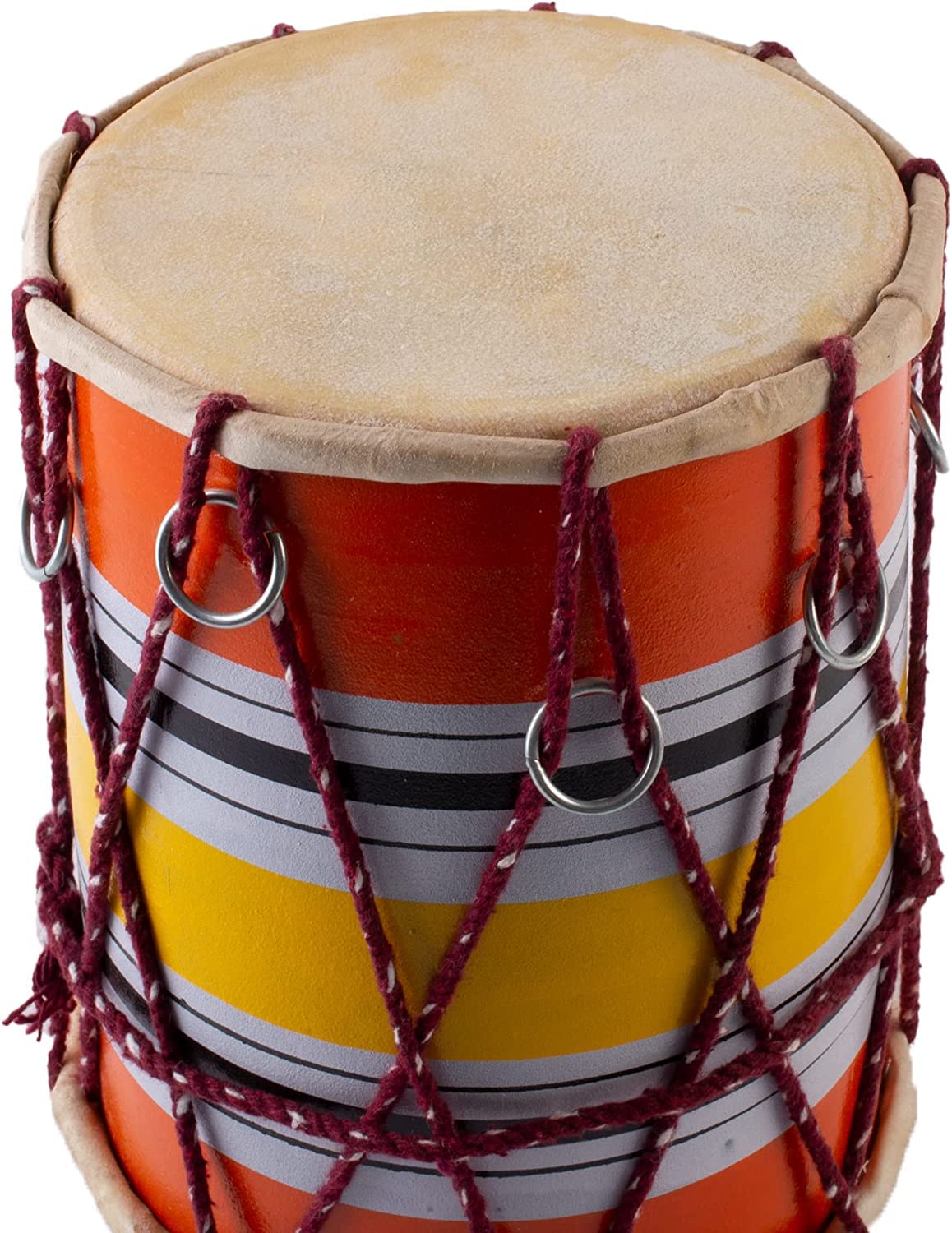 Handmade Wooden Dholak With Rope Fitting - Multicolor | Professional Grade Dholak, Made With Thoroughly Dried Mango Wood - Perfectly Symmetric Round Dholak