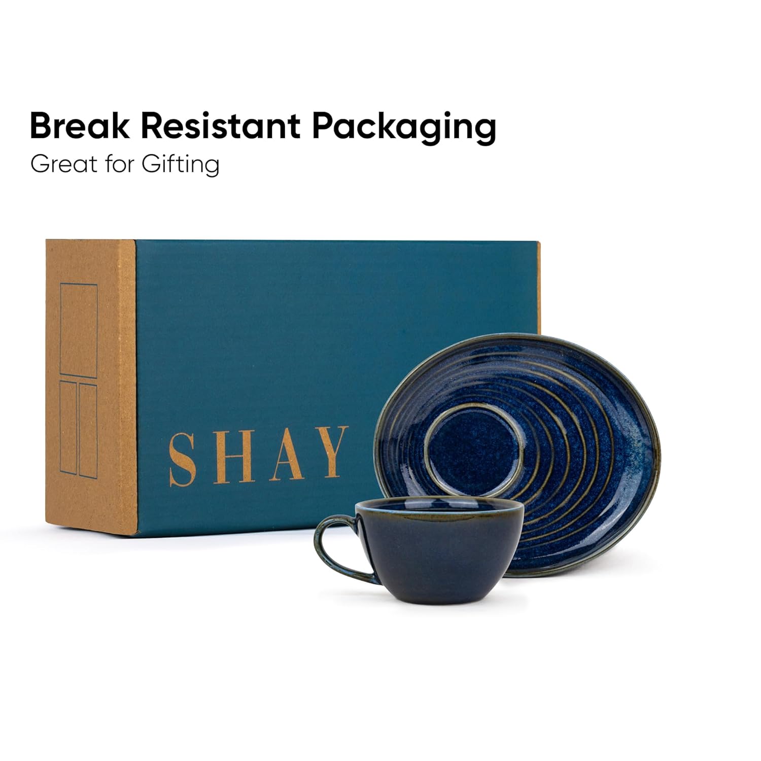 Ceramic Coffee Cup Saucer Set - Blue Green, 250ml, Ceramic Mug With Glossy Finish | Mug For Coffee - Ceramic Coffee Mug | 1 Cup + 1 Saucer - Microwave Safe