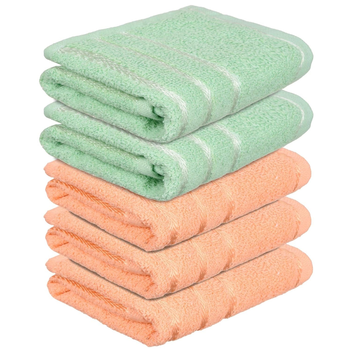 Kuber Industries Face Towel 1000 Gsm | Towels For Daily Use Workout Hand Towel | Lining Design | Pack Of 5 (Peach & Green)