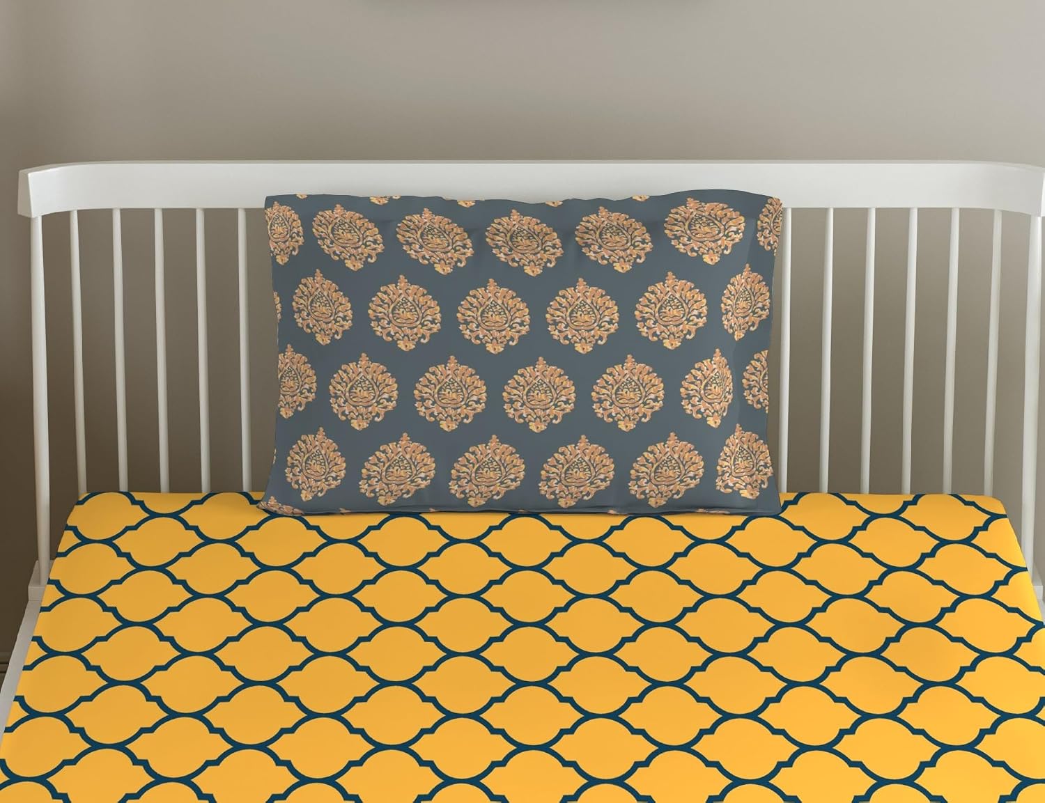 Cotton Printed Single Flat Bedsheet With 1 Pillow Cover - 60 X 100 Inches, Grey & Mustard | Breathable & Skin Friendly Bedsheet | Ideal For Year Round Use