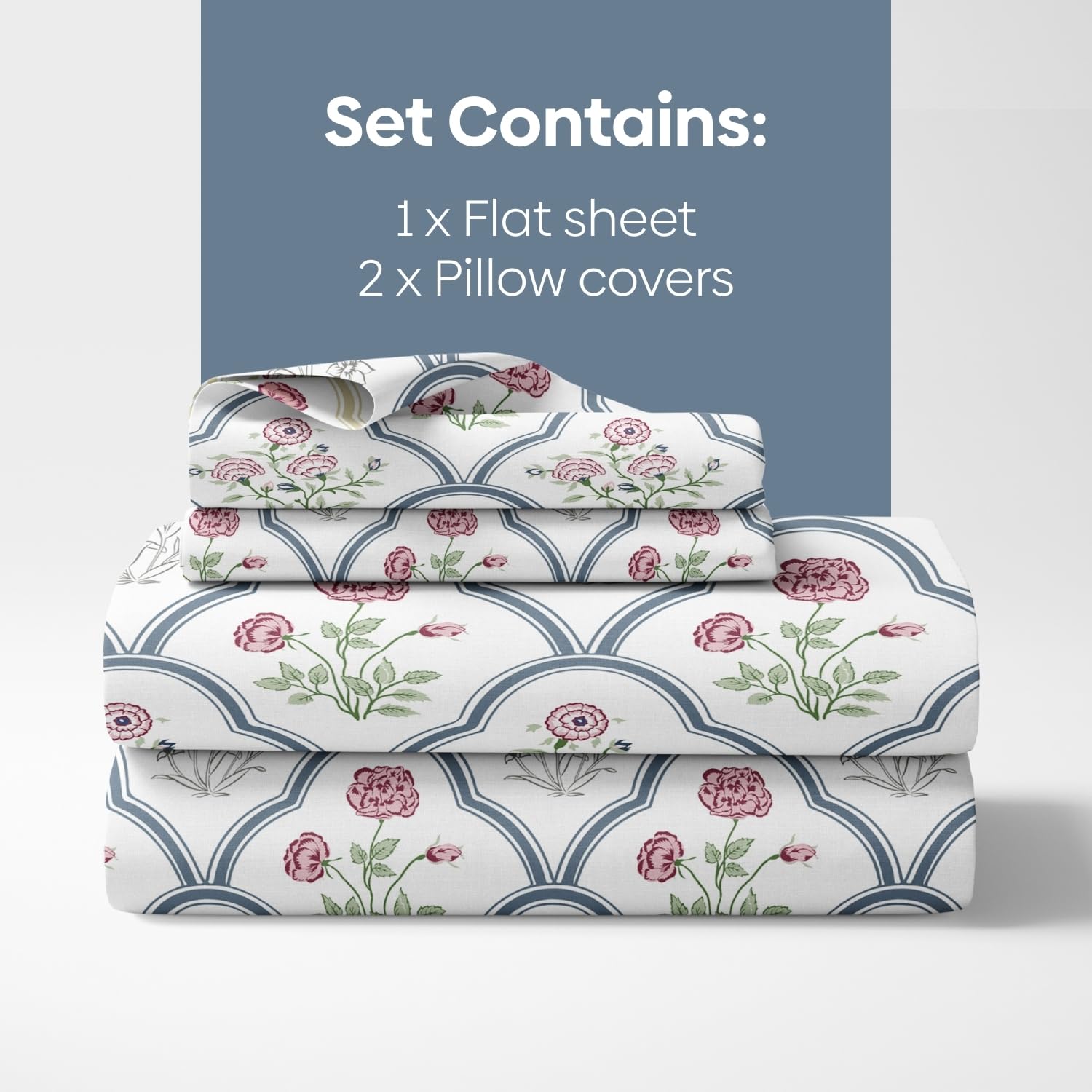 King Size Bedsheet With 2 Pillow Covers - 108 X 108 Inches, White & Green | Breathable Softness & Durability | Shrink?Resistant & Fade?Resistant