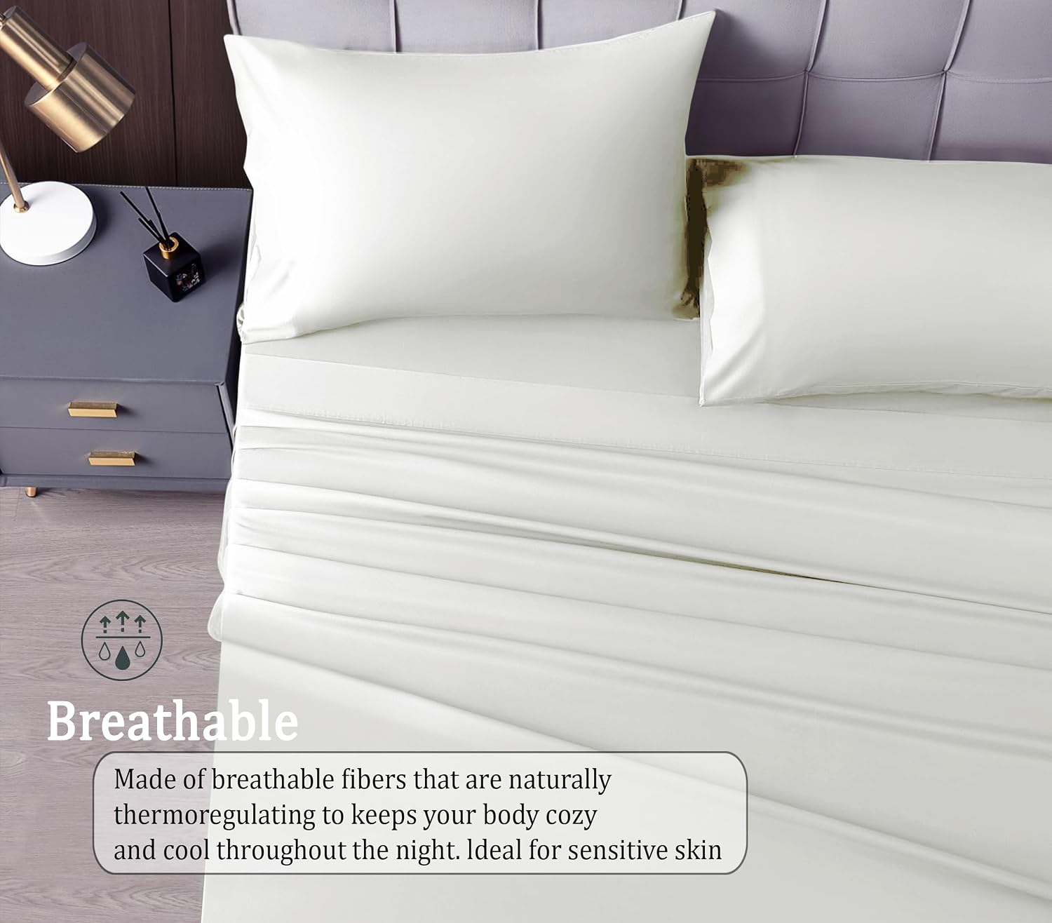 Satin Fitted Solid Bedsheet King Size With 2 Pillow Cover - 72 X 78 X 10 Inches, Cream | Lightweight & Breathable, Perfect For All Seasons