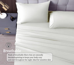 Elastic Fitted Bedsheet Queen Size With 2 Pillow Cover - 60 X 78 X 10 Inches, Cream | Lightweight & Breathable, Perfect For All Seasons