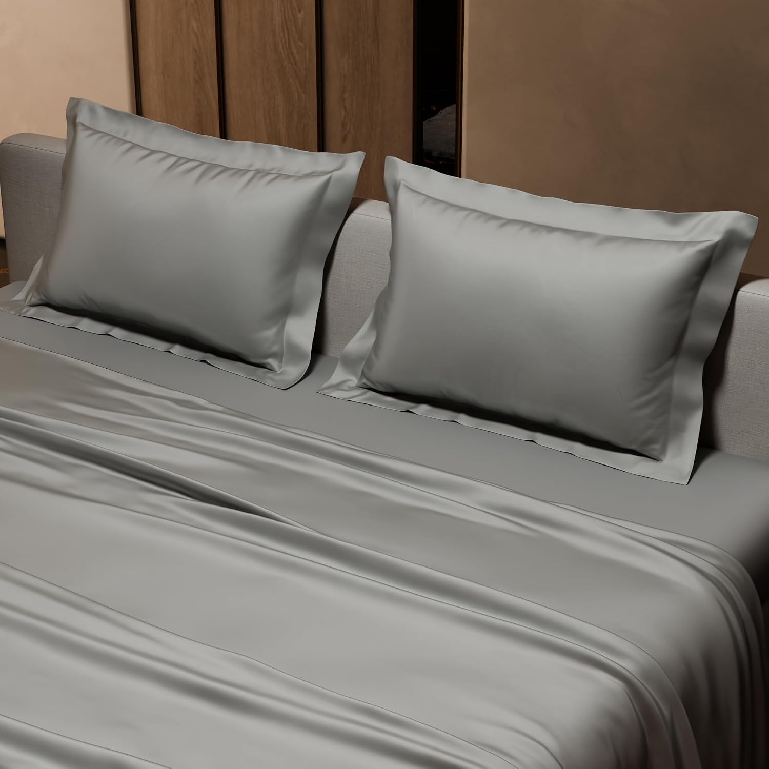 Double Bedsheet With 2 Pillow Covers - 90 X 100 Inches, Mist Grey | Ultra Satin Premium Bedding Set | Gift For Couples, Wedding, Anniversary, Date Night