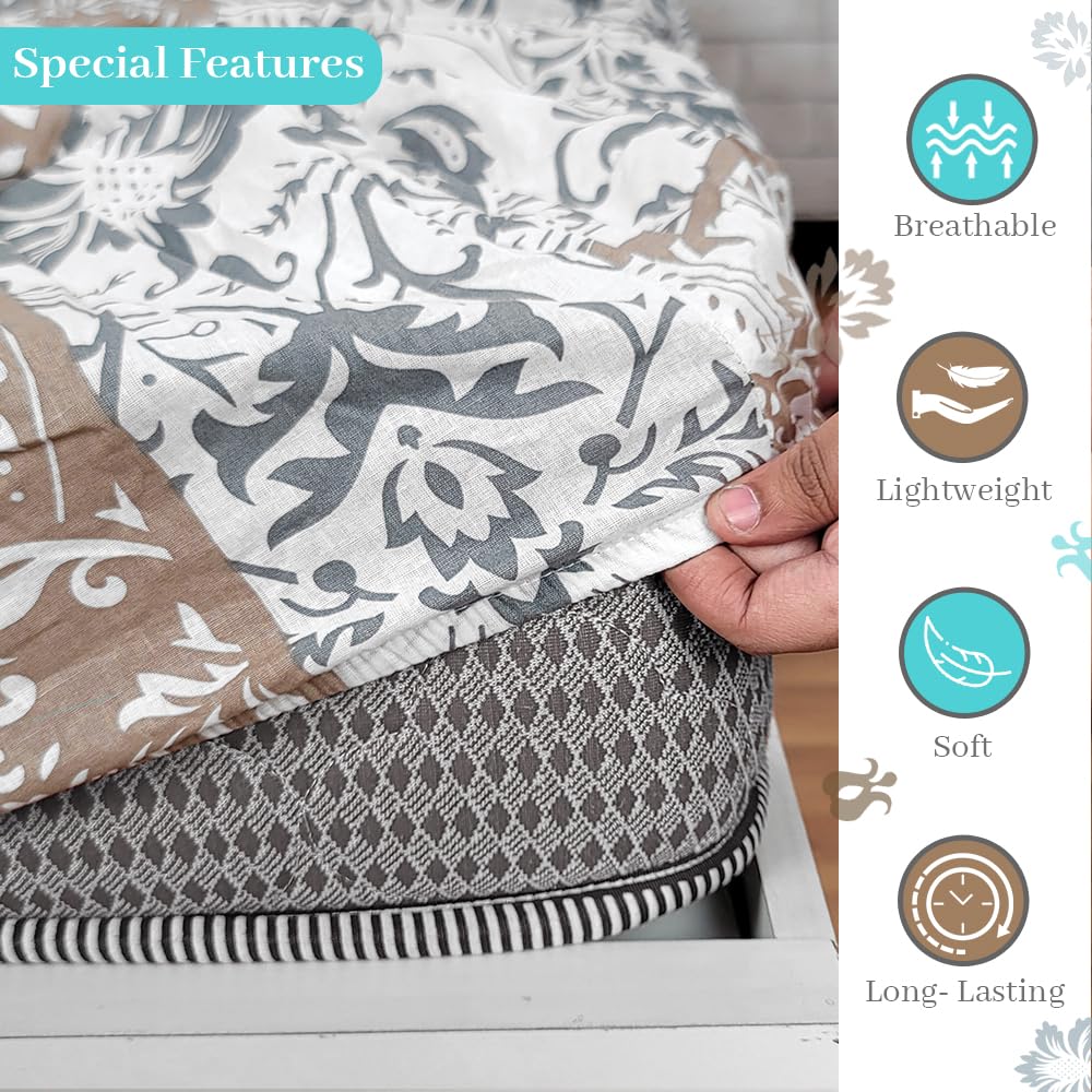 Super Soft Single Fitted Bedsheet With 1 Pillow Cover | 57 X 78 + 6 Inches, Grey & Sky Blue - Perfect For Use In Bedrooms, Guest Rooms, Dormitories