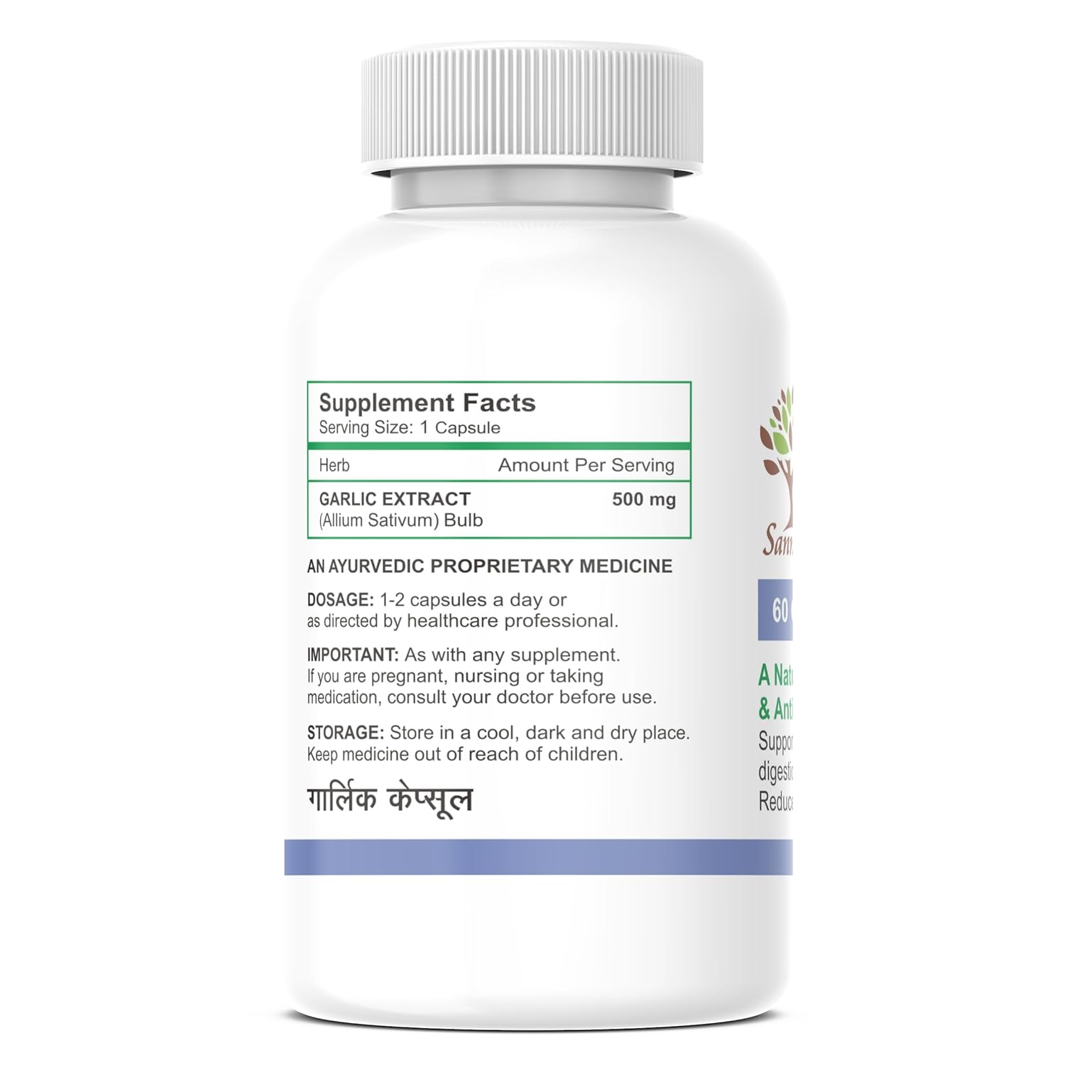 Sanmesh Ayurvedic Garlic (Lahsun) Extract, Natural Anti - Fungal & Anti - Bacterial, Helps To Regulate Cholestero & Health Support, Immune Support For Men & Women 500mg | 60 Capsules 100gm 0.2lbs