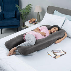 Pregnancy Pillow, U Shaped Pillow, For Pregnant Women, Charcoal Grey | Maternity Pillow For Pregnant Mothers | Velvet Cover, Full Body Support For Better Sleep, Pillow For Back Support