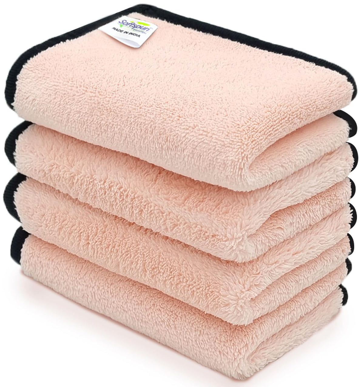 Softspun Microfiber Super Soft Hand & Face Wipes 300 Gsm Towel Set - 4 Piece (Light Pink)