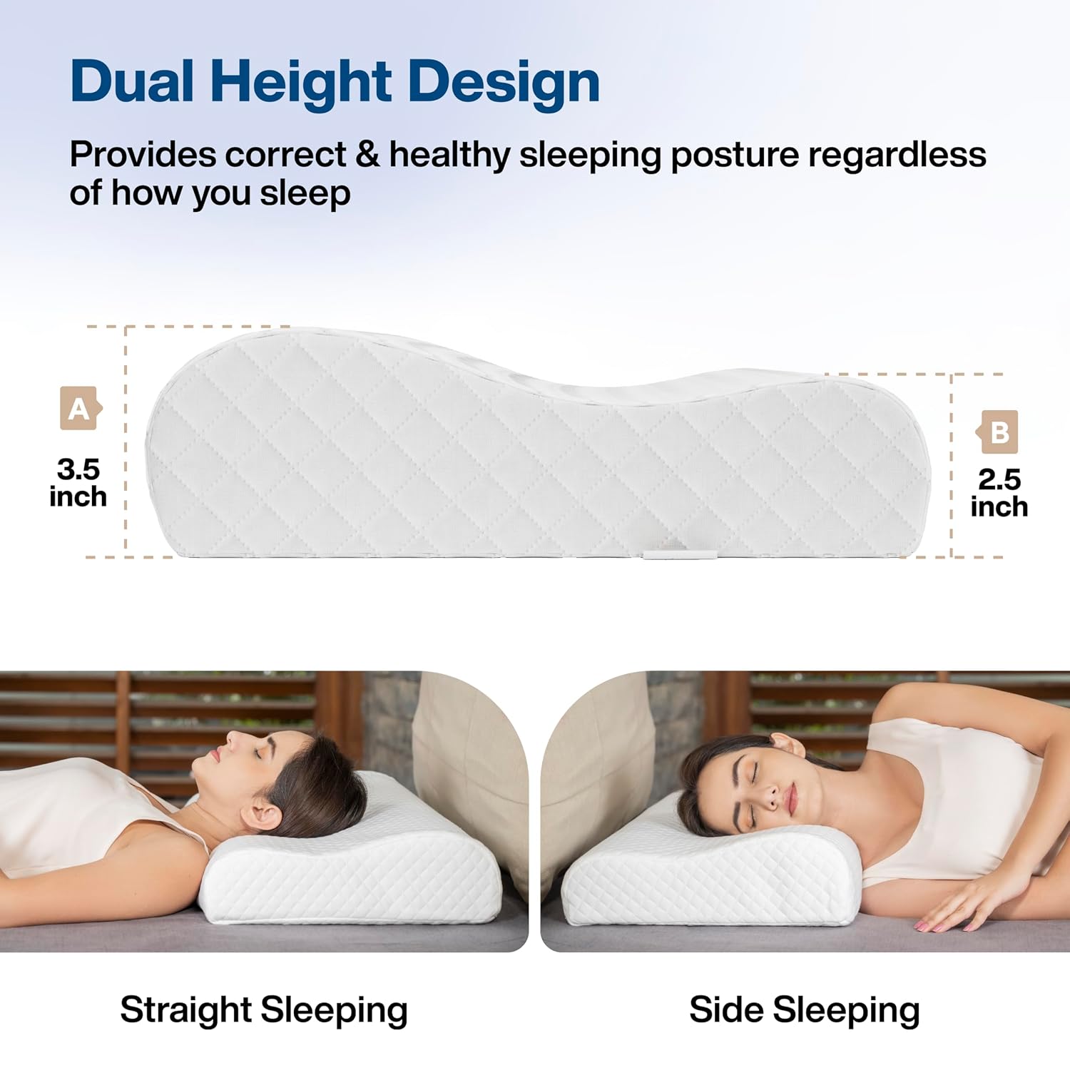 Cervical Pillow For Neck Pain, Cool Gel Memory Foam Pillow - 18 X 11 X 3.5 Inch | Orthopedic Neck Support Pillow For Sleeping, Neck & Shoulder Pain, Standard Size, White Jacquard - Pack Of 1