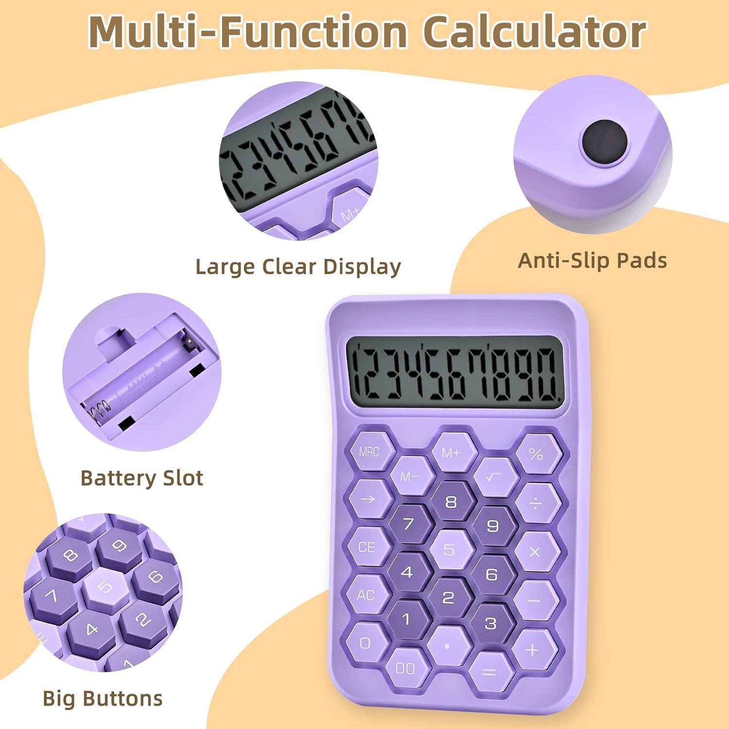 Fycan Mini Calculator 12 Digit Large LCD Display Big Buttons Easy To Press Non-Slip Base Desktop Handheld Small Calculator For Student, Office Work (Purple)