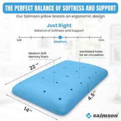 Memory Foam Pillow For Sleeping, Orthopedic Pillow, Grey - 14 X 22 Inches | Pillow For Neck Pain & Shoulder Pain Relief | For Back, Side & Stomach Sleepers, Washable Cover - Pack Of 1