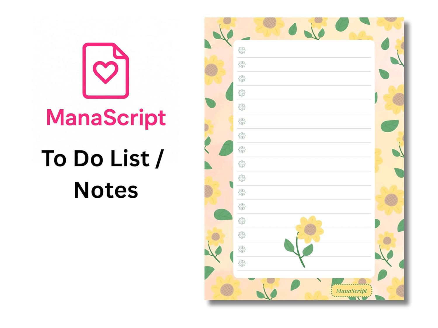 A5 Notes/To Do List Notepad, Beautiful Checklist Pad, Tear-Off Sheets (Sunflower) Pack Of 1