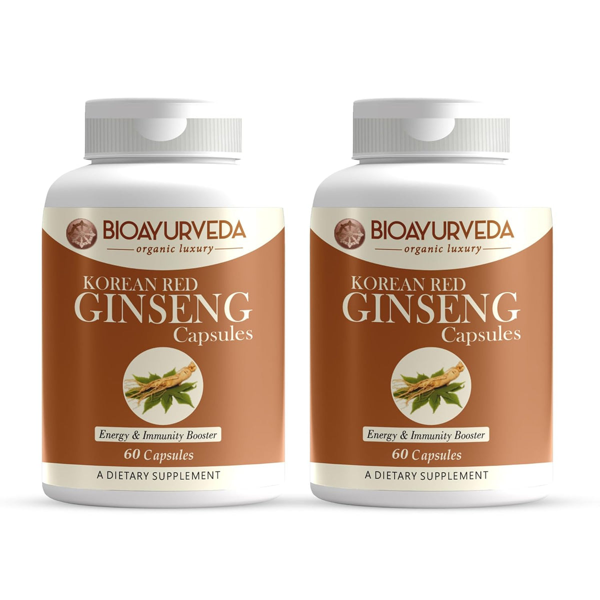 Bioayurveda Korean Red Ginseng For Energy & Immunity Boost, Enhance & Support Your Body's Defenses | 60 Capsules 100gm 0.2lbs Each Pack Of 2