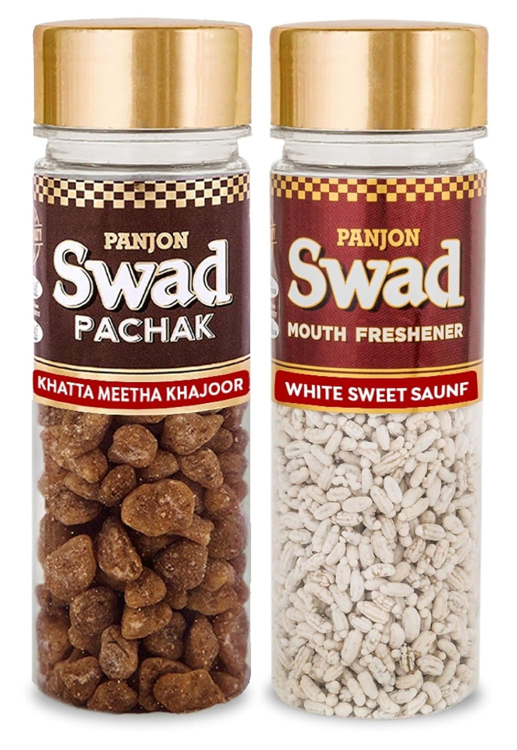 Panjon Swad Khatta Meetha Khajoor & White Sweet Saunf Mouth Fresheners 250gm, (125gm *2 Bottles)