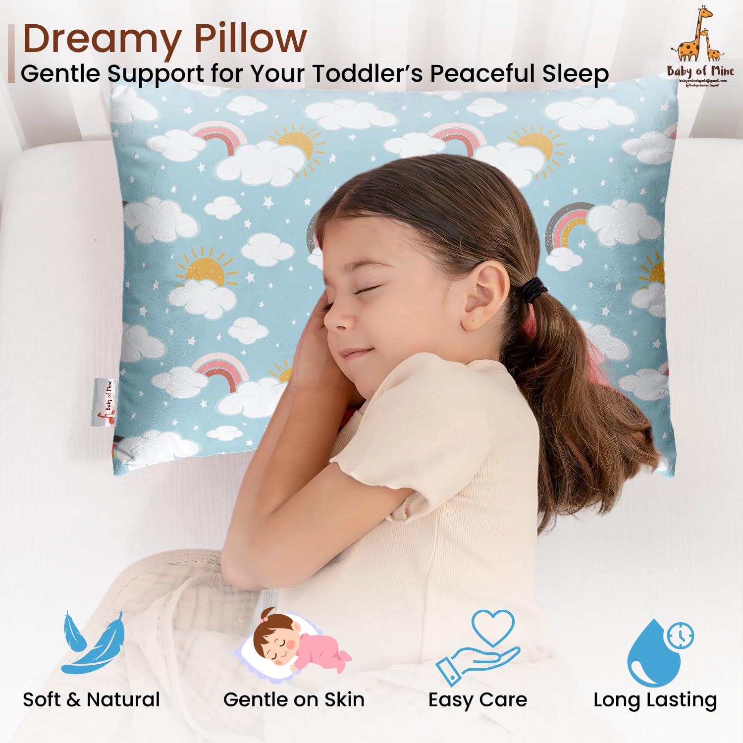Premium Baby Pillow For Kids, Super Soft Cotton Kids Cushion - 12 X 18 Inches | For 5 Years Old Kids, Adorable Animal & Cartoon Prints | Bed Pillow, Washable, Easy To Care - Pillow 12