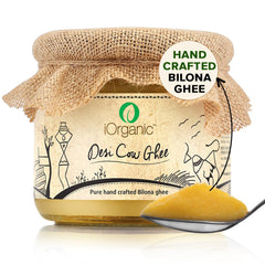 Natural Desi Cow Ghee By iOrganic | Delicous & Healthy Curd-Churned Cultured Pure Bilona A2 Ghee Perfect For Brain Health | (250ml) 8.4 Ounce | Jar Pack