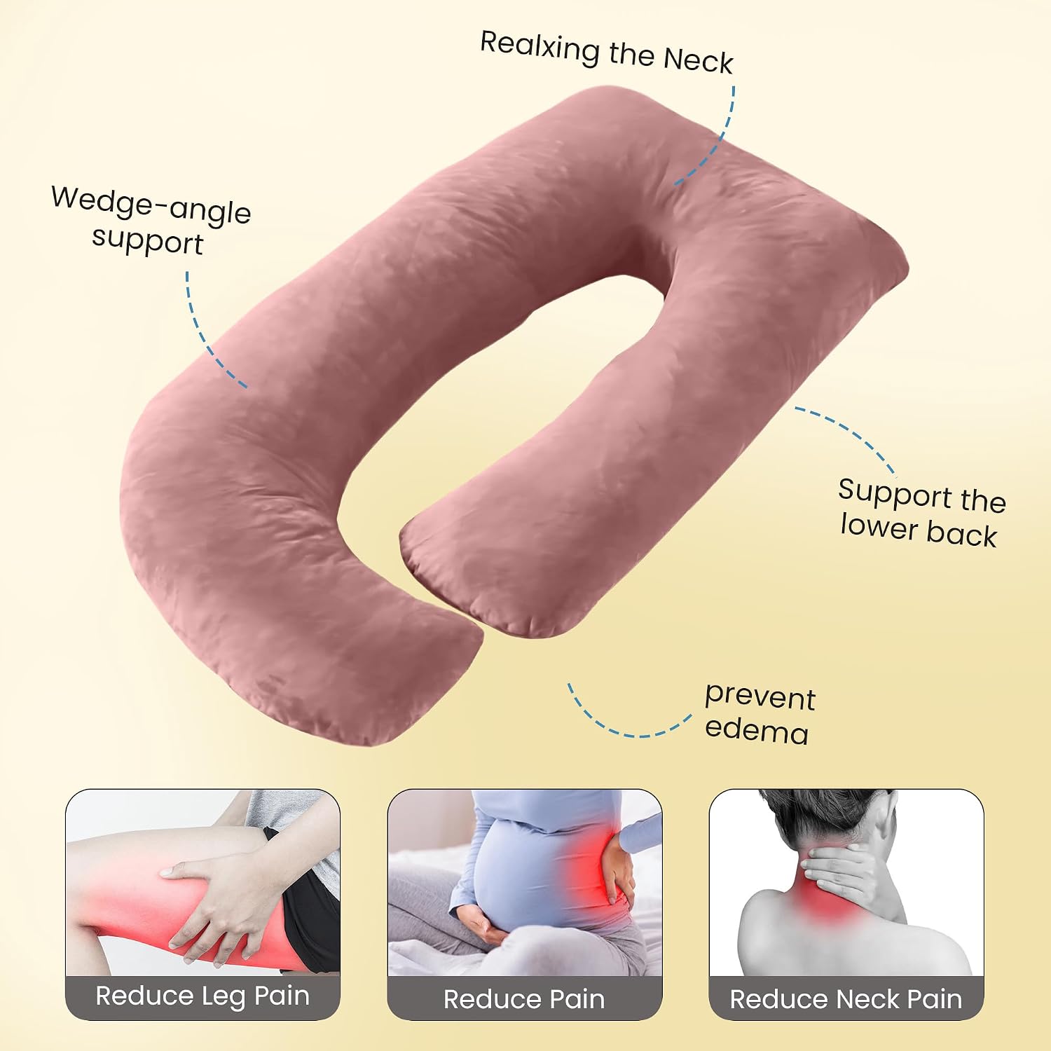 J Shape Full Body Pillow, Pregnancy Pillows For Sleeping, Adjustable, Peach Color | Maternity Pillows For Back, Hips, Legs, Belly | For Pregnant Women With Removable, Washable Velvet Cover