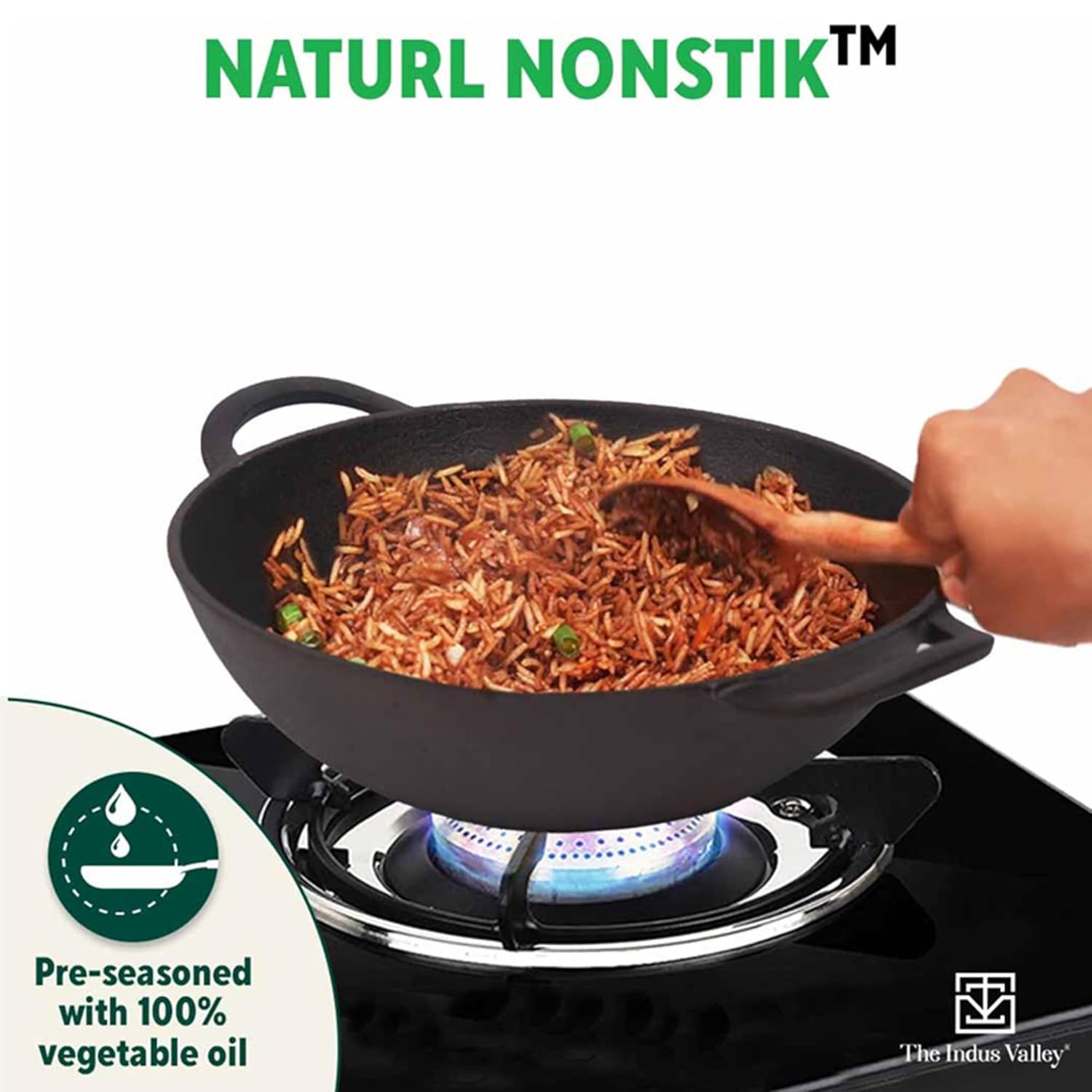 Pre-Seasoned Black Cast Iron Kadai With Flat Handles - Medium, 10.5 Inch, 27 Cm, 2.5 Liters, 2.5 Kg | Induction Friendly, Naturally Nonstick Kadhai, 100% Pure & Toxin-Free, No Chemical Coating