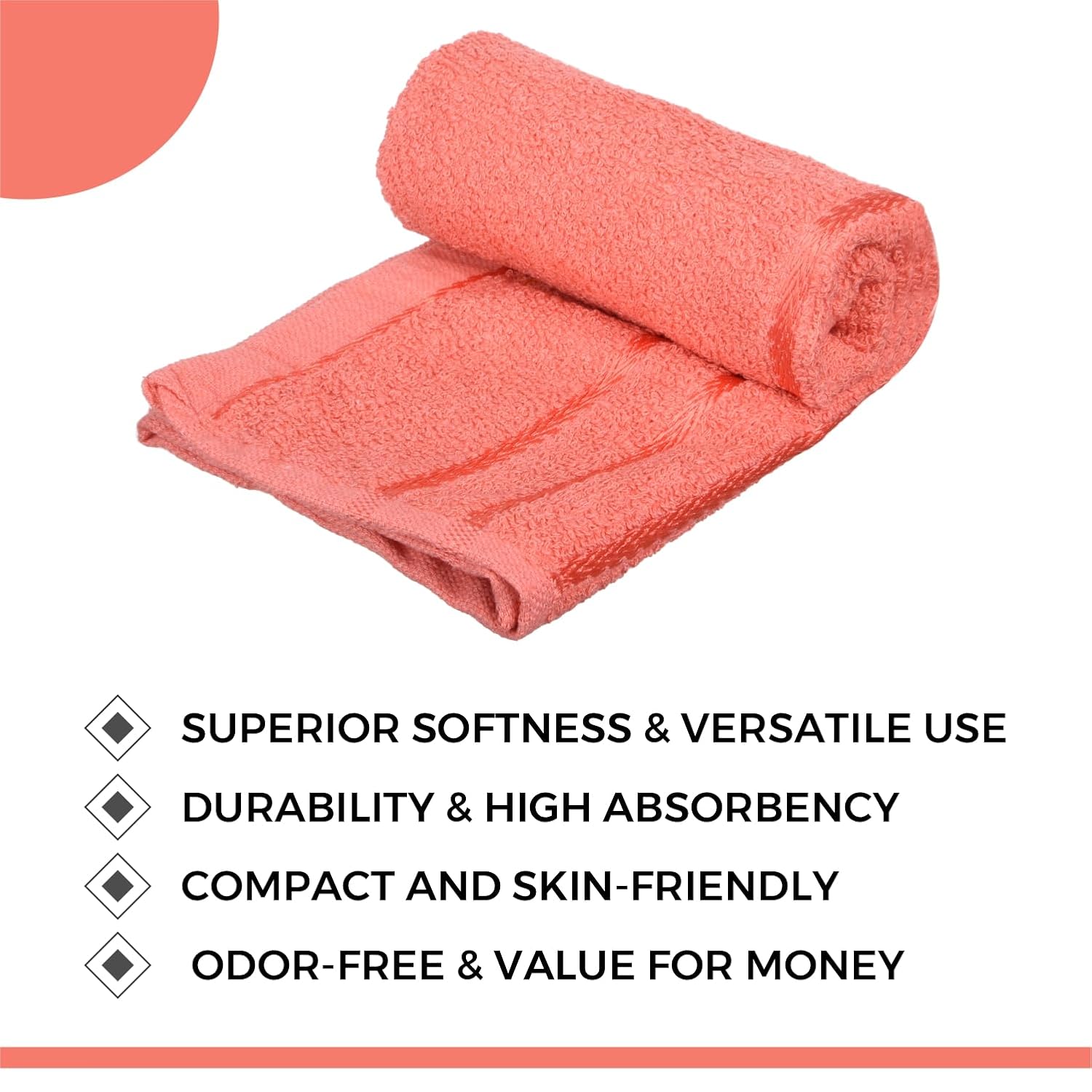 Heart Home Face Towel 800 Gsm | Facewash For Travel Workout Hand Towel | Lining Design Pack Of 4 (Orange)