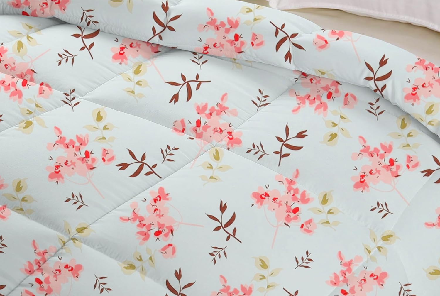 Double Bedsheet 1 Comforter 2 Pillow Covers - 90 X 100 Inches, Sky Blue & Pink, 4 Pcs Bedding Set | Cotton Summer Ac Comforter Set King Size Double Bed
