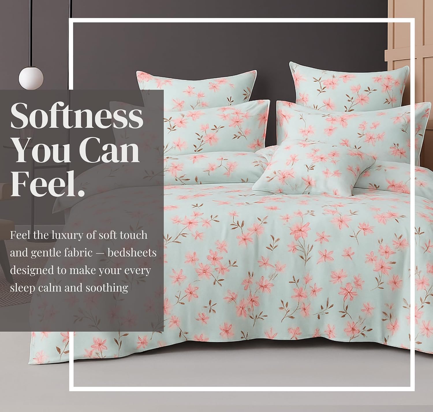 Cotton Double Bedsheets King Size With 2 Pillow Covers | Size 78 X 72+10 Inches, White & Pink - All Around Elastic Fitted Design Bedsheet