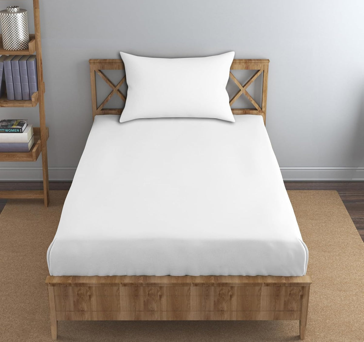 Single Flat Bedsheet With 1 Pillow Cover (54 X 90 Inches) White | Durable & Long Lasting Wrinkle Resistant Fabric - All Season Comfort | 300 Thread Count