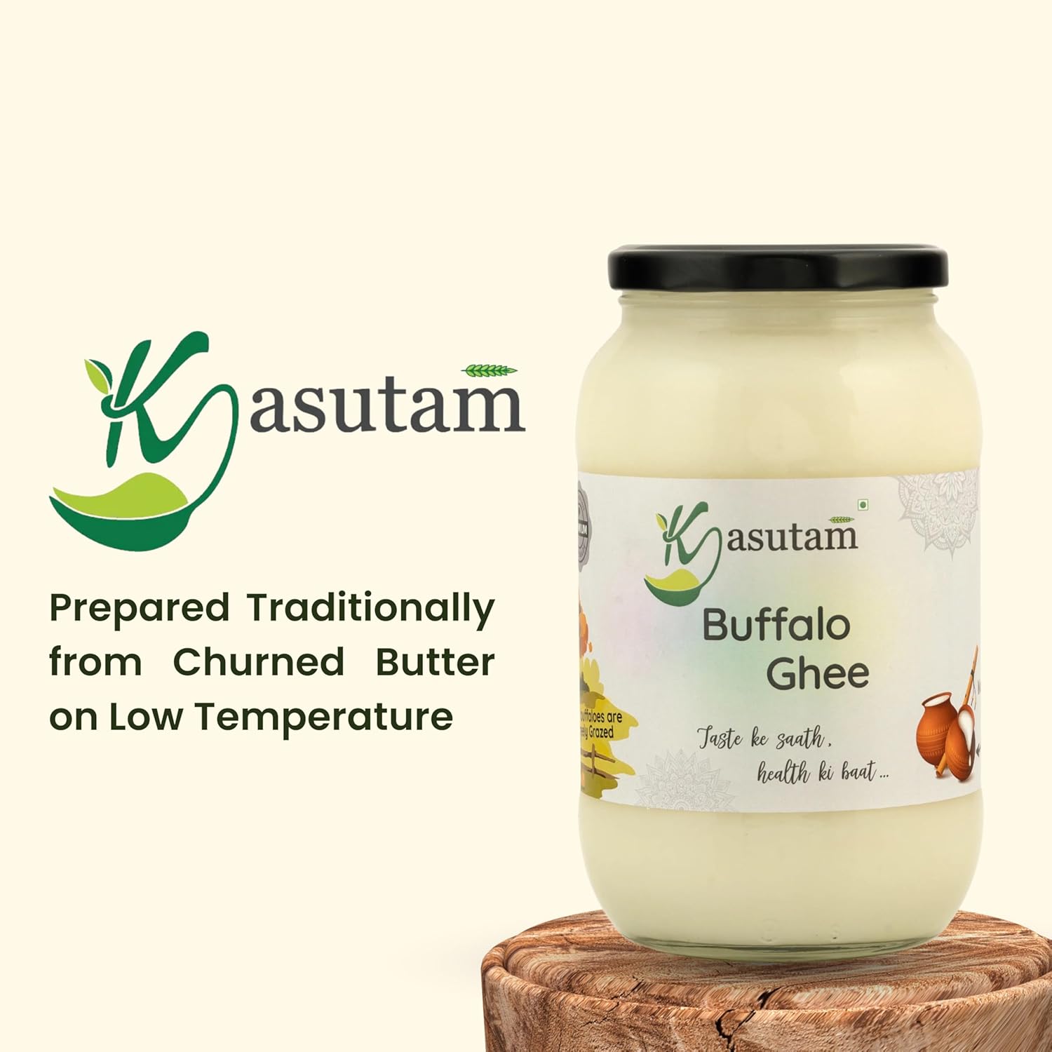 100% Natural Buffalo Cow Ghee By Kasutam | High In Vitamins, Minerals Healthy Desi Cow Ghee Perfect For Body Health | (1 Litre) 33.8 Ounce | Jar Pack