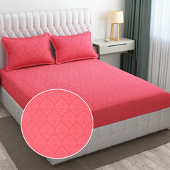144 TC King Size Bedsheet With 2 Pillow Covers - 90 X 95 Inches | Pink, Damas Design Bedsheet | Machine Washable & Wrinkle Resistant