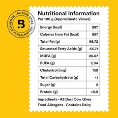 Organic A2 Desi Cow Ghee By Barosi | Rich In Vitamins A, E & Healthy Danedar Cow Desi Ghee Perfect For Brain Health | 1 Litre (500ml * 2) 33.8 Ounce | Jar Pack