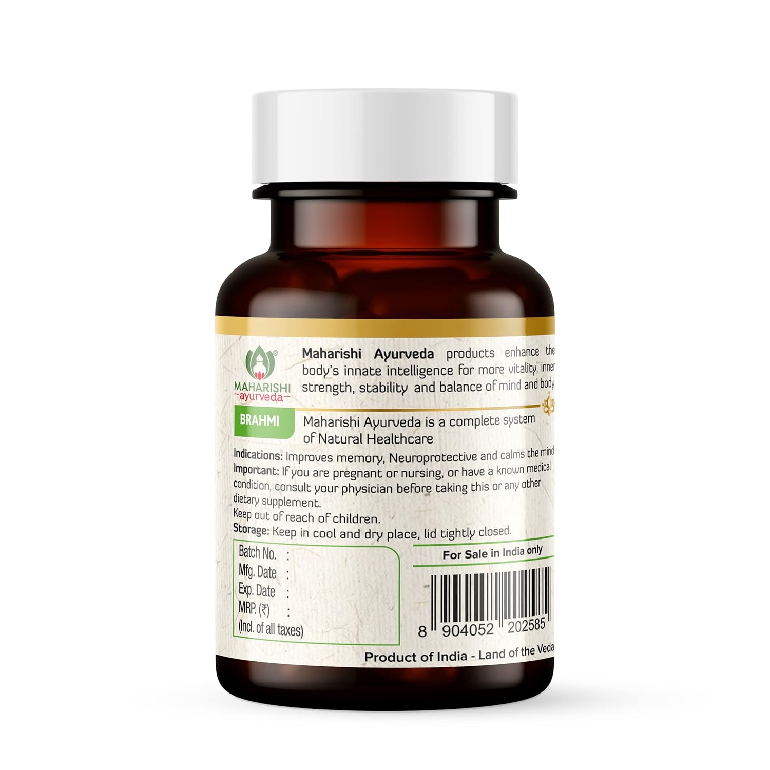 Maharishi Ayurveda Organic Brahmi Bacopa Monnieri Tablets, For Brain Health | 60 Tablets 100gm 0.2lbs Each Pack Of 2