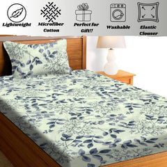 Polycotton Elastic Fitted Bedsheet For Single Bed With 1 Pillow Cover - 36 X 78 Inches, Cream | Super Soft Brushed Durable Fabric